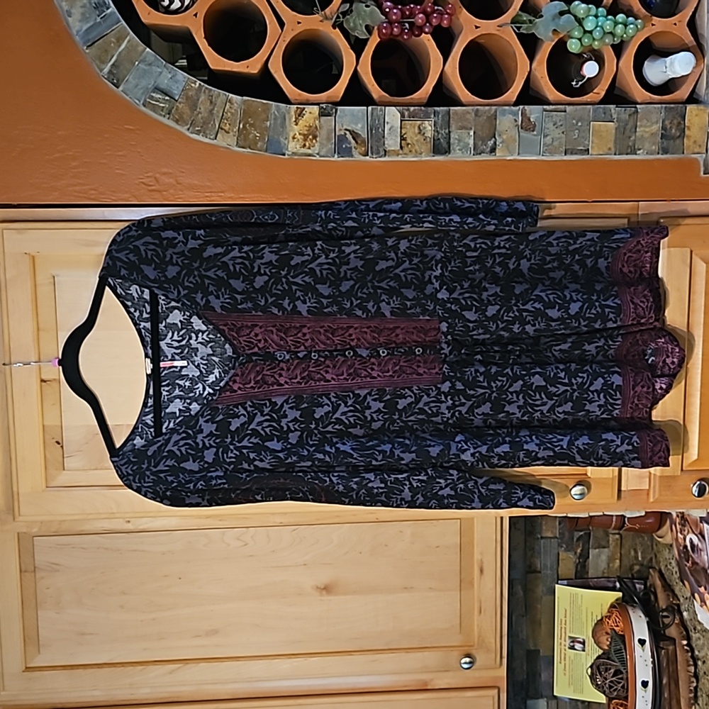Free People Resort Romper Long Sleeve Gray Black Red Boho Floral Print